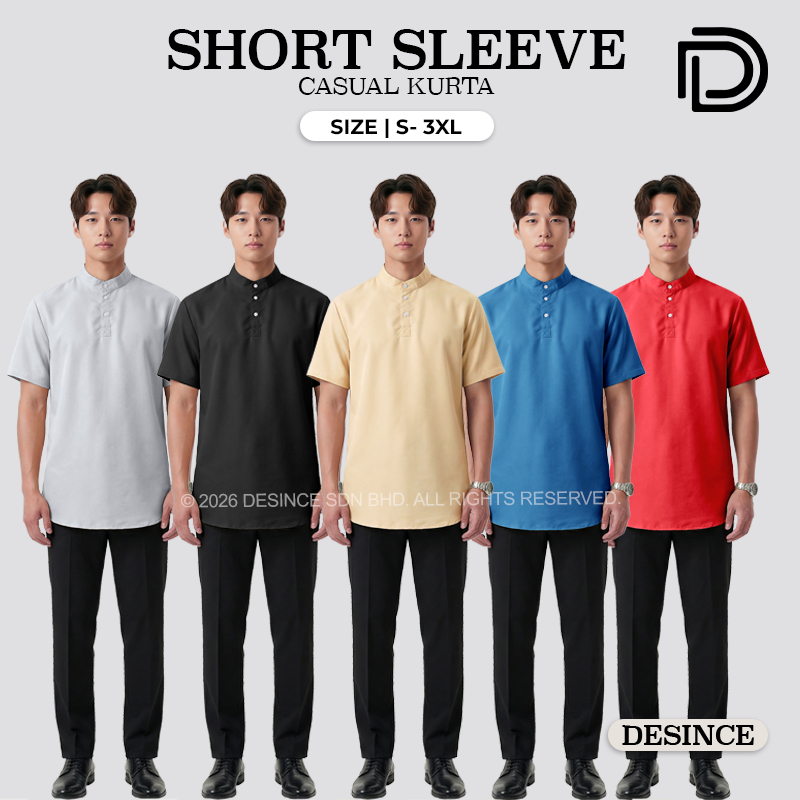 DESINCE ผู้ชาย Kurta Aydin ผู้ใหญ่สีฟ้า Kurta สมาร์ทลําลองแขนสั้นมุสลิมสวมใส่ Kurta Baju Lelaki MT 0