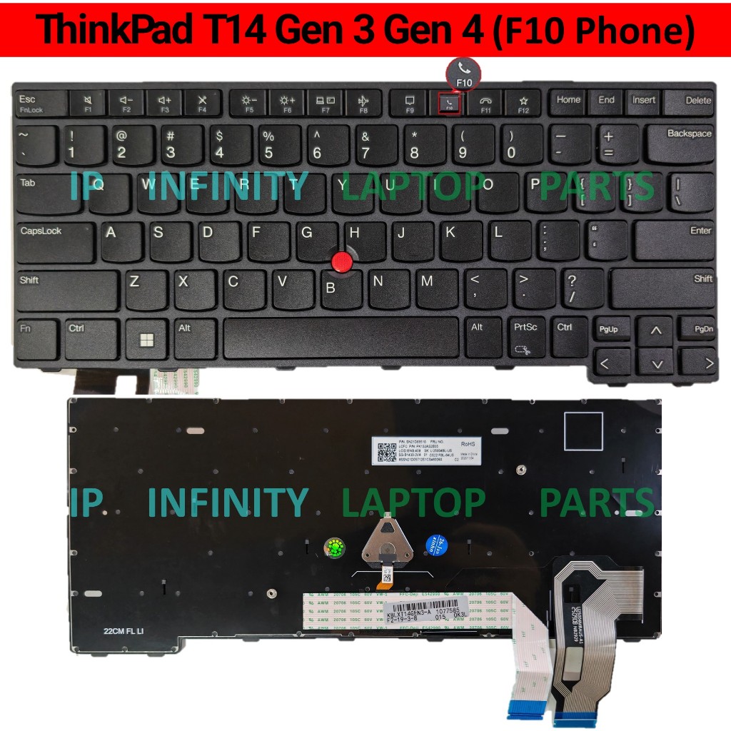 เปลี่ยน Lenovo Thinkpad T14 Gen 3 Gen 4 L14 GEN 3 P14S GEN 3 F10 Call แป้นพิมพ์แล็ปท็อป
