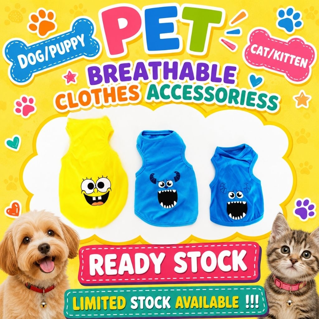 PET CAT KITTEN & DOG PUPPY BREATHABLE CLOTHES/SHIRT ACCESSESSORIES [ EACH ] MAY26 !!️-( % ใหม่เอี่ยม