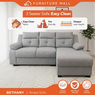 SKL Furniture BETHANY Easy Clean / Anti- Scratch 3 Seater L Shape Sofa / Pet Friendlyy