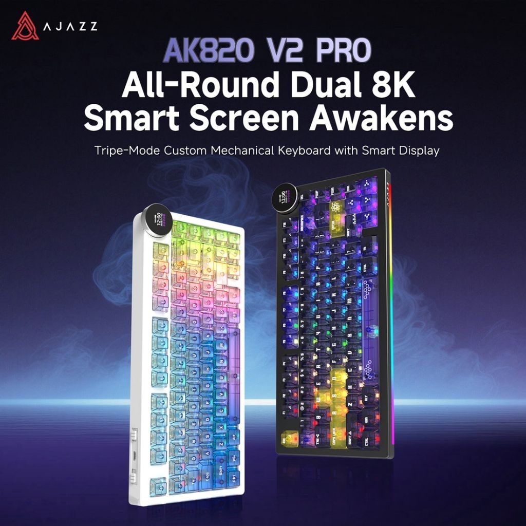 AJAZZ AK820 V2/PRO 10000mAh 2.4G/BT/แบบมีสาย 1k + 1K/8k + 8K Gaming mechanical keyboard Underglow RG