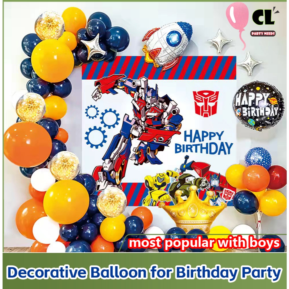 การ์ตูนหุ่นยนต์ Transformers Party บอลลูนฉากหลังชุดสําหรับชาย/เด็กวันเกิด Optimus Prime หุ่นยนต์บอลล