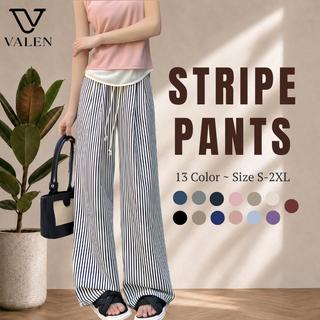 VALEN Seluar Berjalur Garisan Lurus Dua Warna Seluar Kasual Untuk Perempuan Wanita Palazzo Pants Women