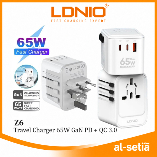 LDNIO Z6 65W GAN UNIVERSAL TRAVEL ADAPTER (2C1A) PD 65W + QC3.0 SUPER UNIVERSAL CHARGER ADAPTER