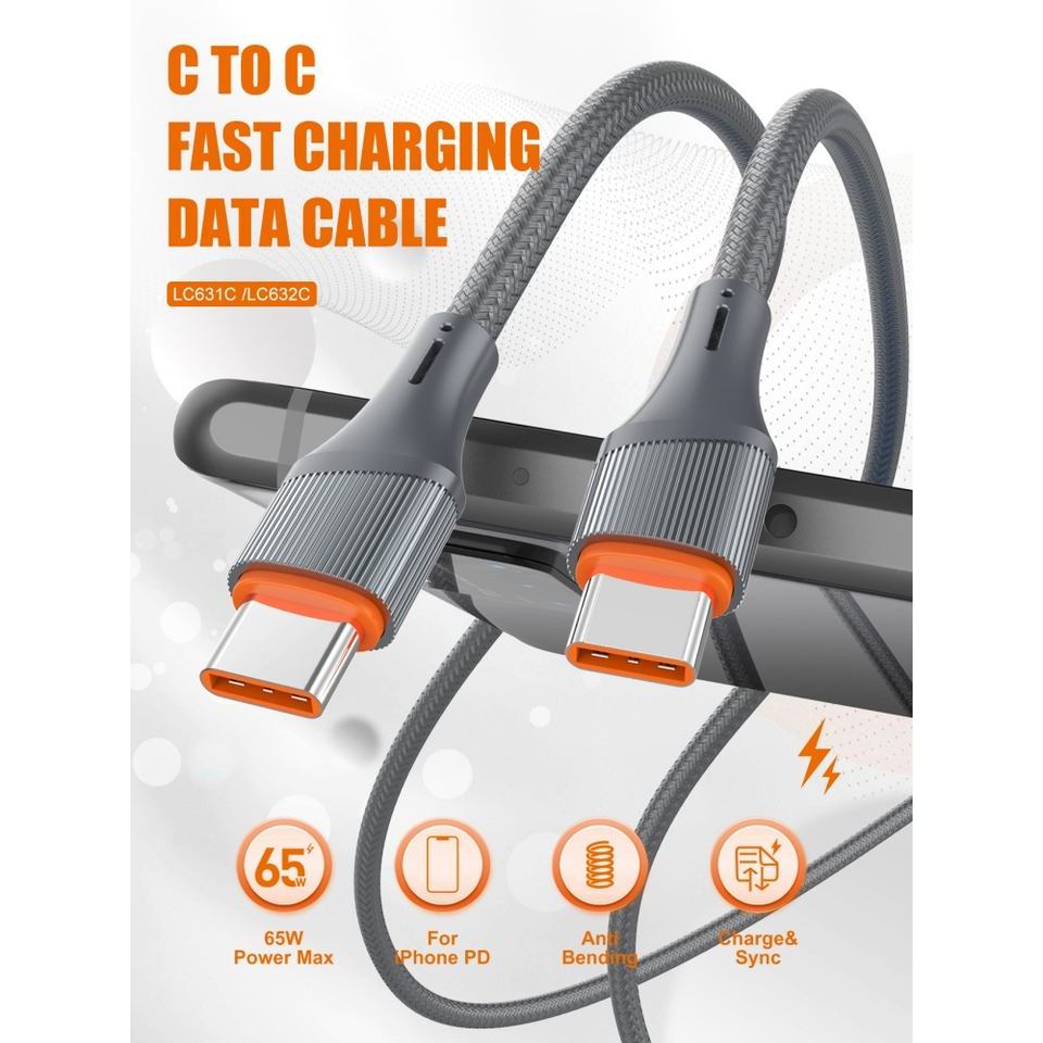 Quick Charge PD USB C ถึง USB Type C สายสําหรับโทรศัพท์แล็ปท็อปสีดําสีขาว(100W),LDNIO LC631C