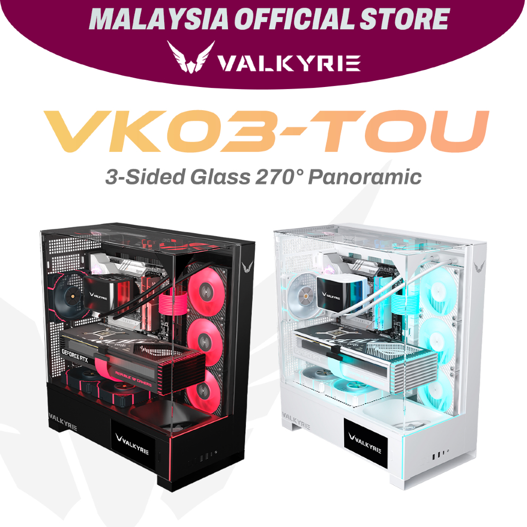 VALKYRIE VK03-TOU เคส ATX แบบพาโนรามากระจก 3 ด้านพร้อม LCD หน้าจอสัมผัสขนาด 6"