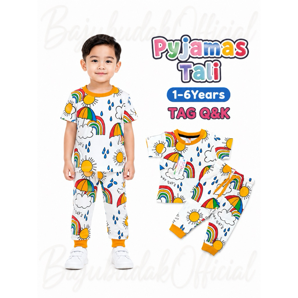 1Y-6Y ️Q&K ️RAINY DAYS ️ COTTON PAJAMAS PYJAMAS BOY SHORT SLEEVE ADJUSTABLE LONG PANT