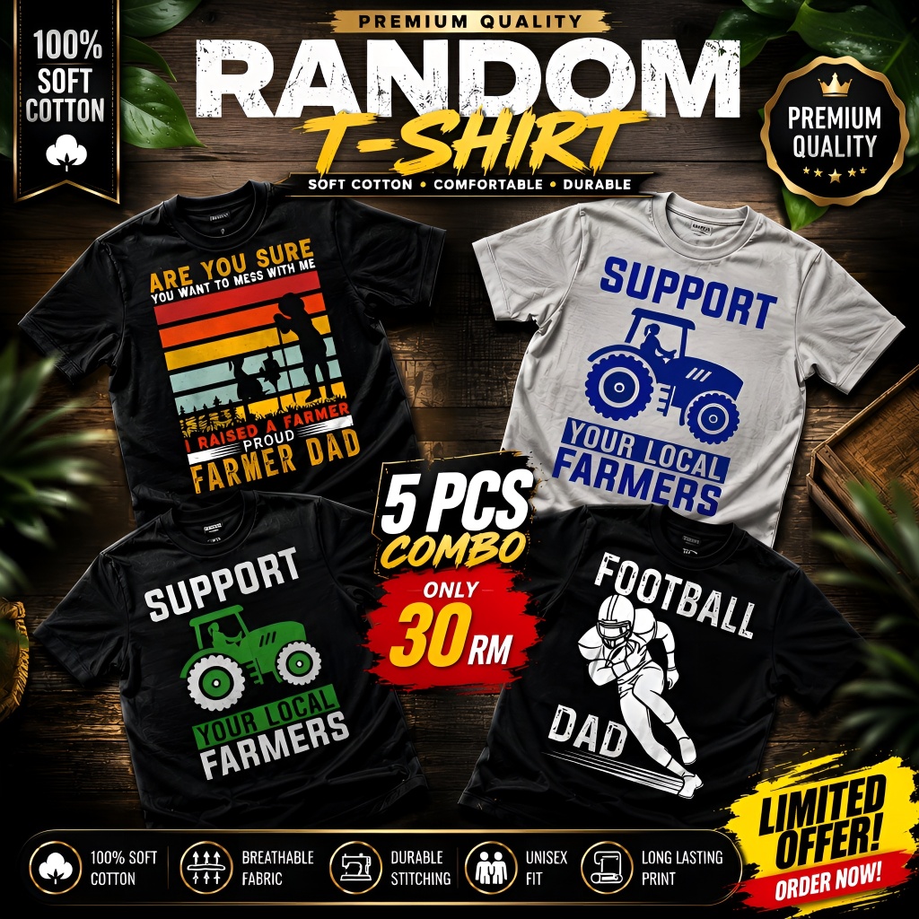 [5 ชิ้น] Unisex Premium Graphic Print T-Shirt Collection Soft Cotton อินเทรนด์ Casual Fashion Combo 