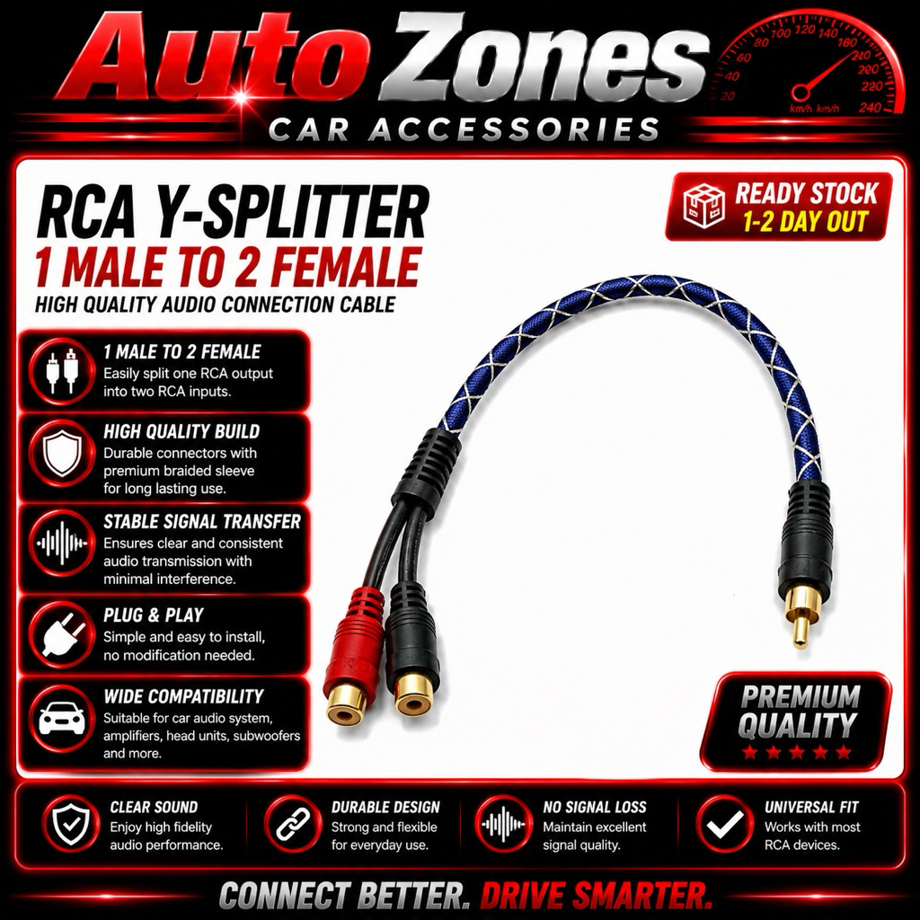 สาย RCA 1 ถึง 2 สําหรับเครื่องขยายเสียงรถยนต์ AUDIO QUART 1 ตัวผู้ถึง 2 ตัวเมีย