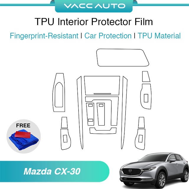Mazda CX30 CX-30 DM 2020-2024 โปร่งใส TPU ฟิล์มกันรอยภายในฟิล์มป้องกันกันรอยขีดข่วน VACCANUTO