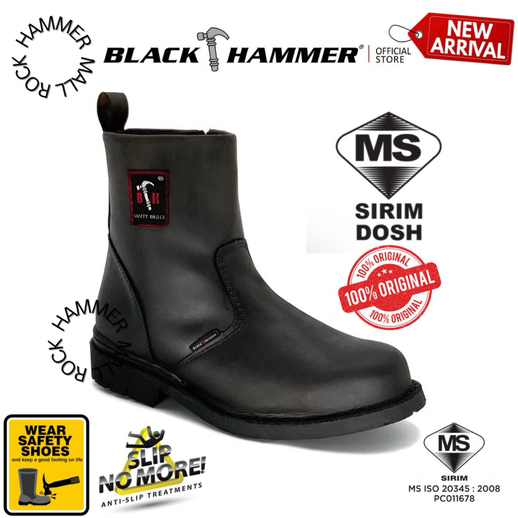 Black Hammer Men 4000 Series Mid Cut with Zip Safety Shoes BH4664 BROWN [SIRIM] 4664