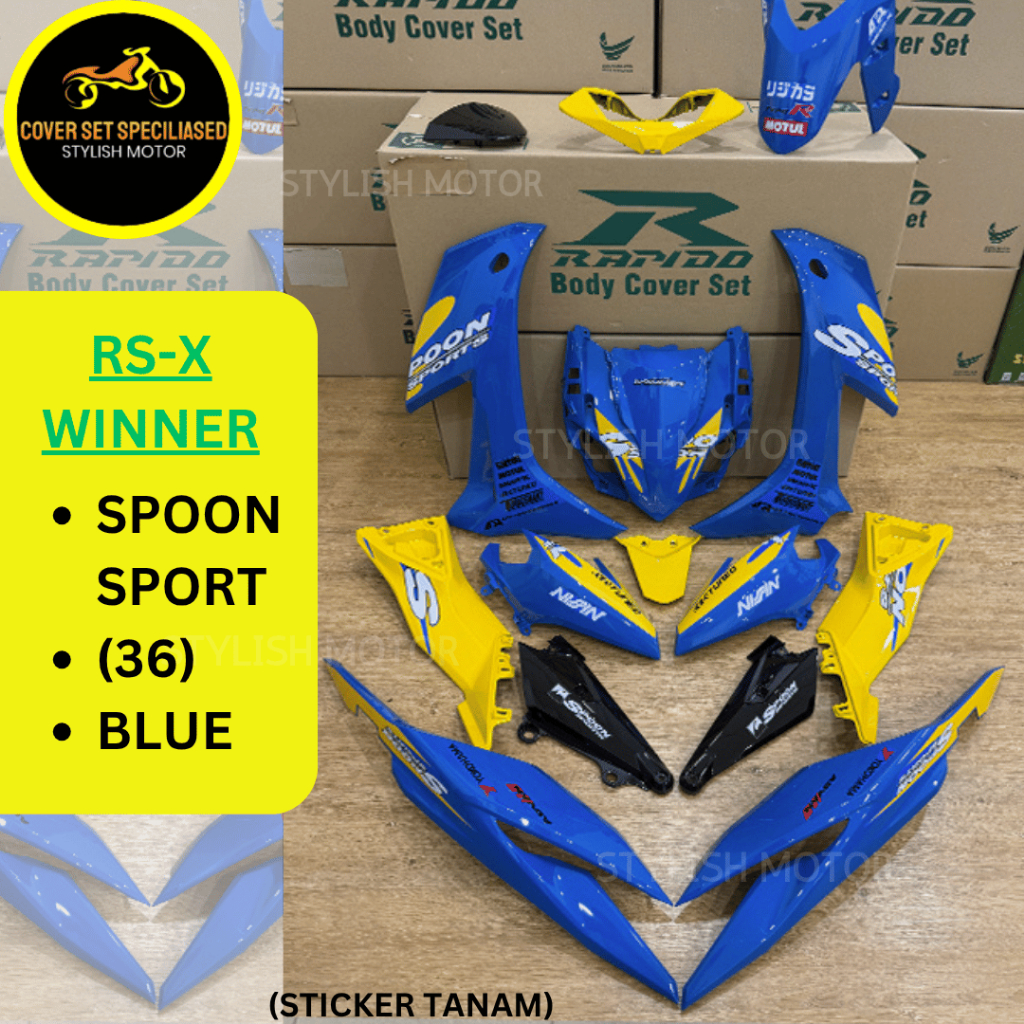 ชุดฝาครอบ RAPIDO Honda Rsx Winner Spoon Sport (36) Blue Biru BodyCover Coverset สติ๊กเกอร์ Tanam