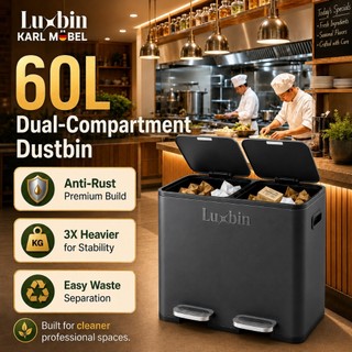 Luxbin™ Tong Sampah 60 liter Dustbin 60L Stainless Steel dustbin Kitchen Large Tong Sampah Bertutup Dapur Rubbish Bin