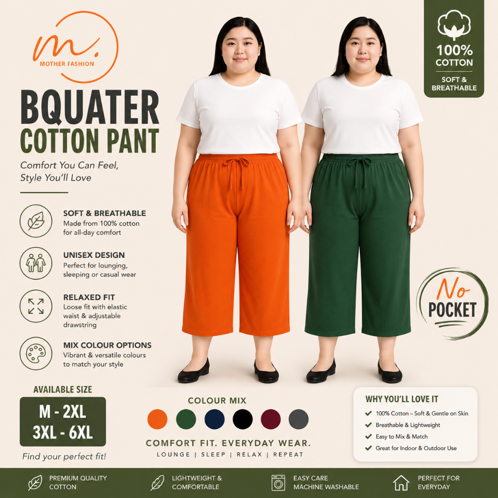 3QUATER SLEEPING PANT PLAIN/STRIP/PRINTED COTTON 100% (SIZE M-6XL)