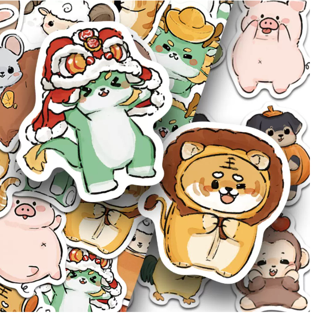 Zodiac Animals สติกเกอร์แผ่น 12 ราศีน่ารักการ์ตูนสัตว์สติกเกอร์ Lunar ปีใหม่ Feng Shui Lucky