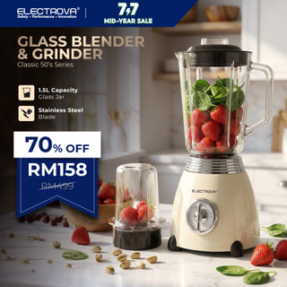 Electrova 2-in-1 Blender & Grinder | Classic 50's Series | Glass Jug + Grinder Combo | Full Metal