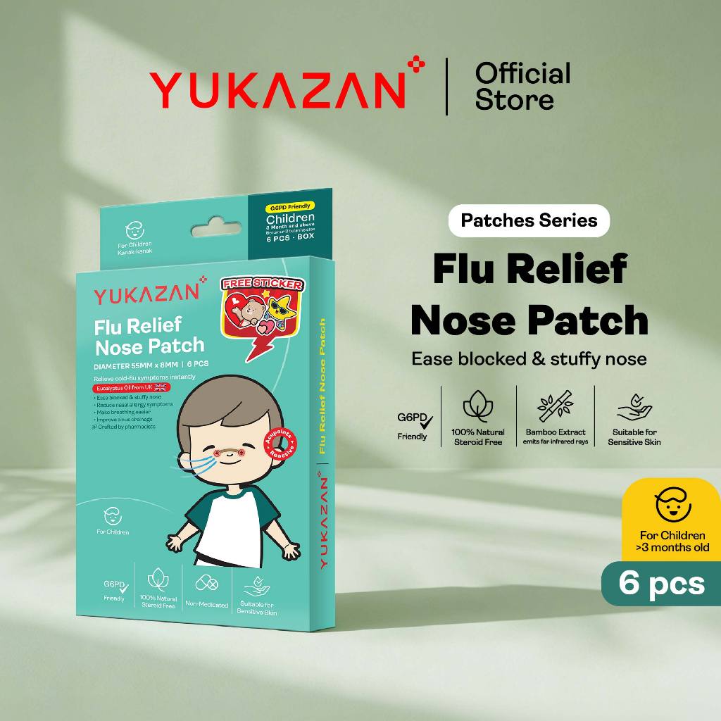 Yukazan Flu Patch Kids 6s 3 Month+ /Flu Relief Nose Patch 6S G6PD Friendly เหมาะสําหรับผิวแพ้ง่าย / Sinus