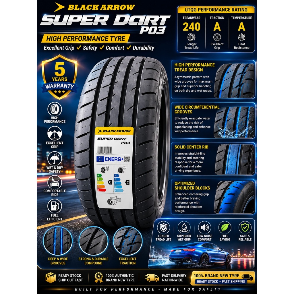 BLACK ARROW P03 195/50/15 195/50R15 195-50-15 1955015 195 50 15 ใหม่รับประกัน 5 ปี