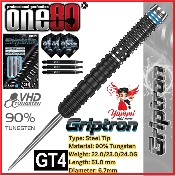 ONE80 STEEL TIP DARTS - GRIPTON GT4 (22G/23G/24G)