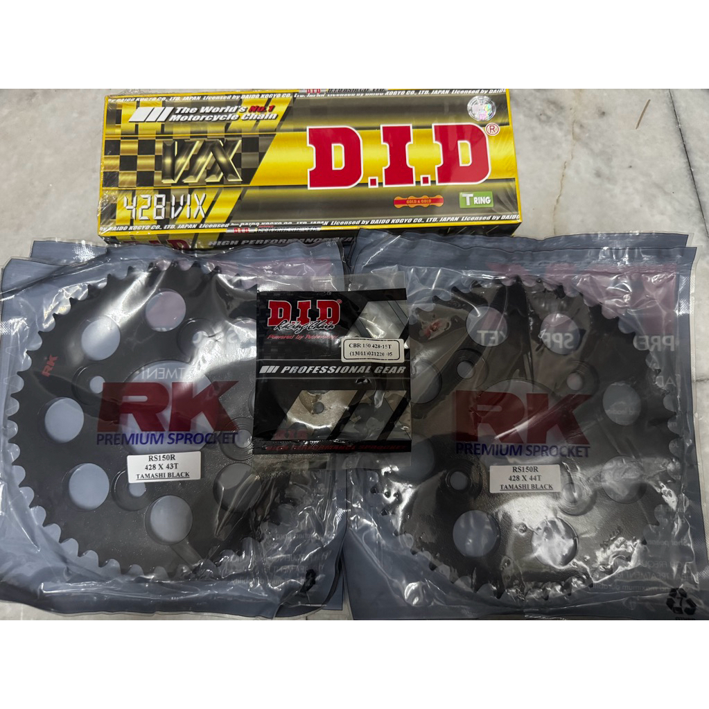 HONDA RS150,RSX150 FULLSET,RANTAI DID 428VIX,SPOCKET 428 15T- 44T & 43TDID RACING CHAIN,RK TAKASAGO