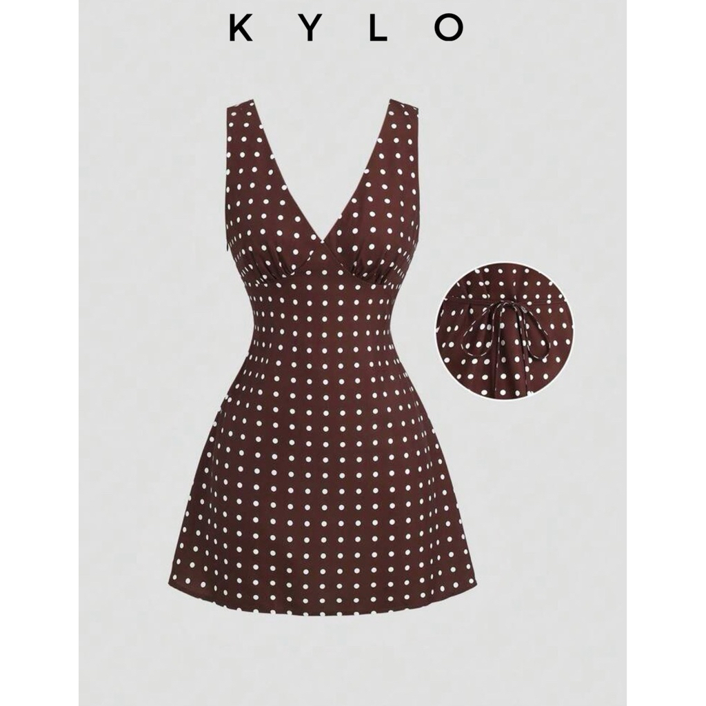 KYLO ตุ๊กตา Core Y2K Retro Polka Dot Deep V คอแขนกุดติดตั้ง Bodycon Mini Dress !!️PLS DM SELLER BFOR