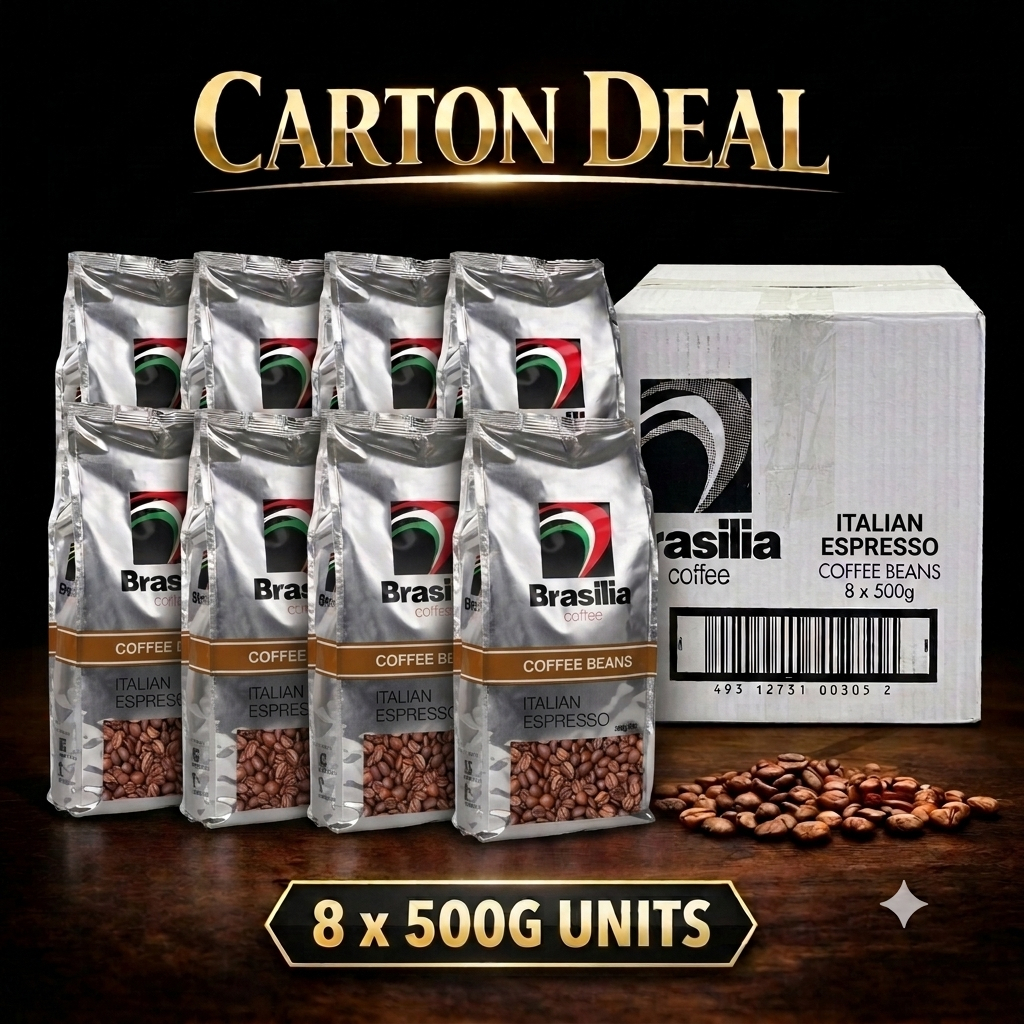 Carton Deal - Brasilia Coffee Beans Italian Espresso 500g x 8 Units, Roasted Arabica Coffee Beans