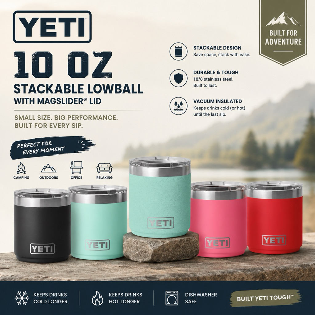 YETI Rambler 10oz Stackable Lowball พร้อมฝาปิด MagsliderTM