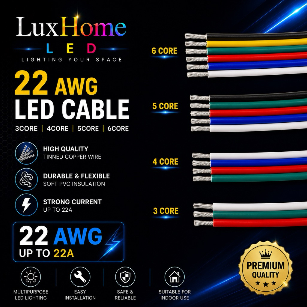 สาย LED ทองแดงดีบุกลวด PVC RGB 22AWG 3/4/5/6 Core ต่อ LED Strip Lighting