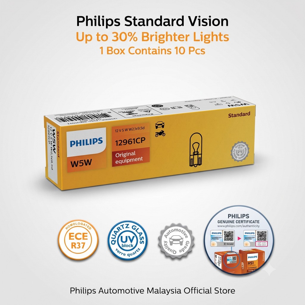 Philips Standard Vision 12V รถเลี้ยวสัญญาณหลอดไฟ - ( T10 W5W T16 W16W T20 W21W W21/5W S25 P21W P21/5