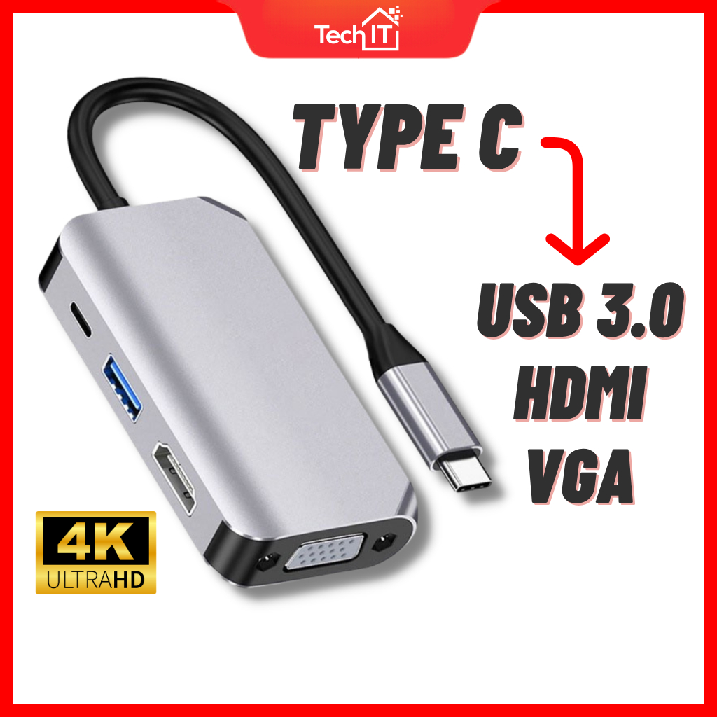 อะแดปเตอร์ Type C เป็น HDMI Type C Hub USB C ถึง HDMI Type-C ถึง VGA เป็น USB-C Hub อะแดปเตอร์ HDMI 