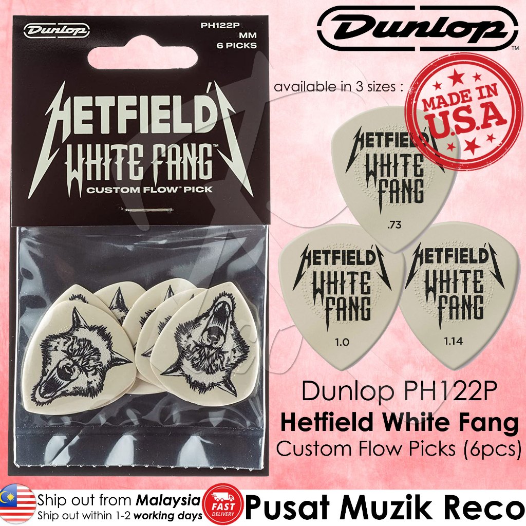 Dunlop PH122P James Hetfield White Fang Guitar Picks 0.73mm 1.0mm 1.14mm (6 Picks) Pemetik Gitar Aku