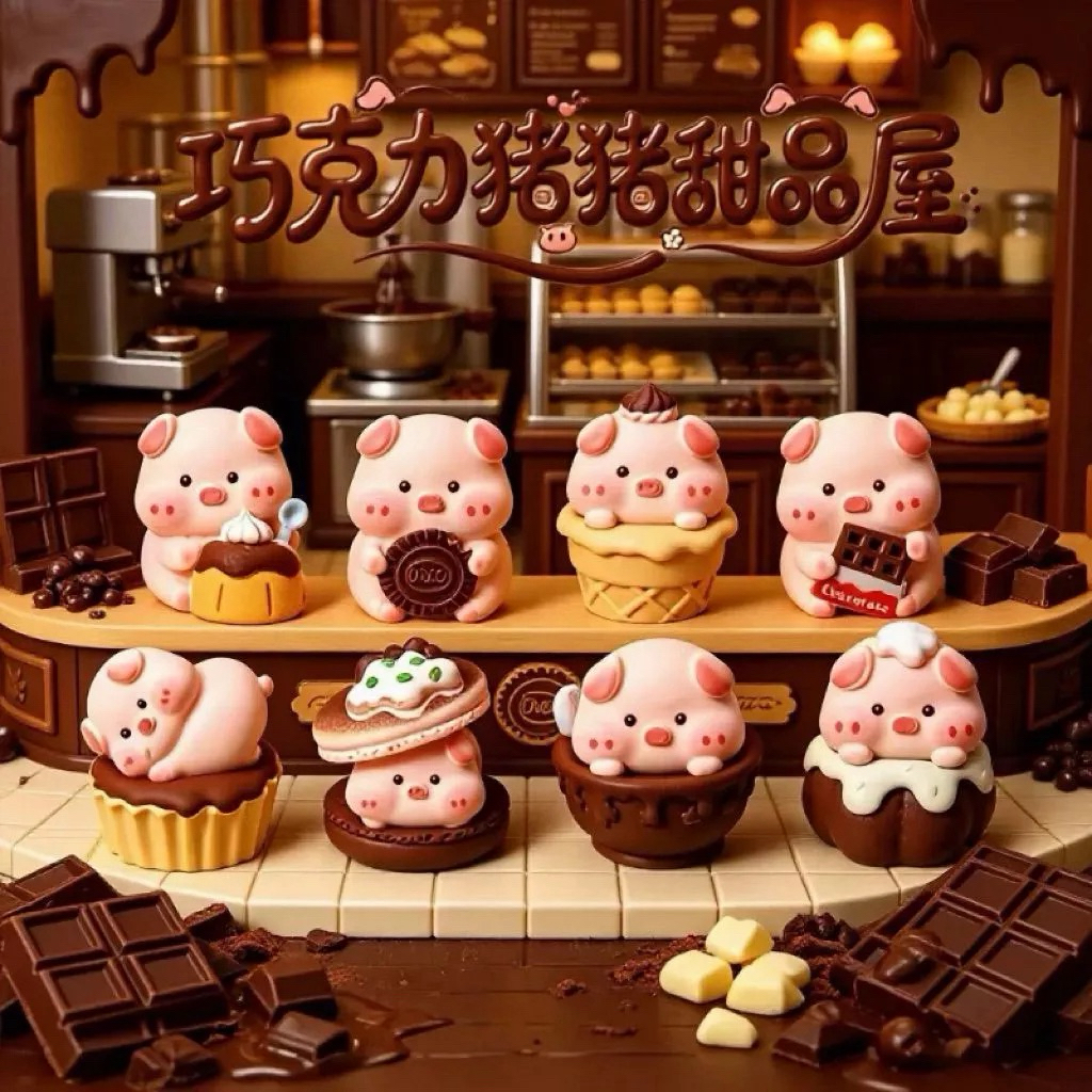 9 กล่องเกม Soft Touch ช็อกโกแลต Oink Oink Dektop DIY เรซิ่น 手感法式黑头饰