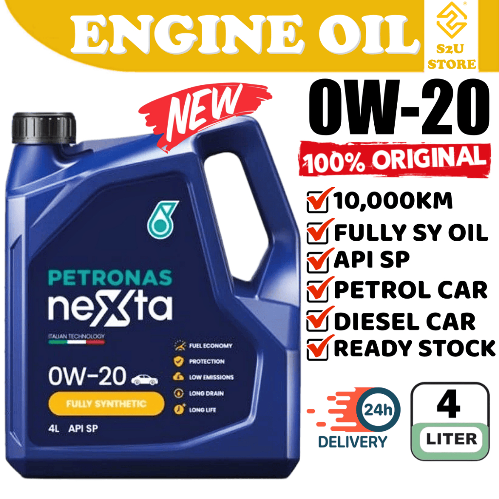 S2U น้ํามันเครื่อง Petronas Nexta 0W20 สังเคราะห์ 4L Proton Perodua Toyota Minyak Hitam 0W-20