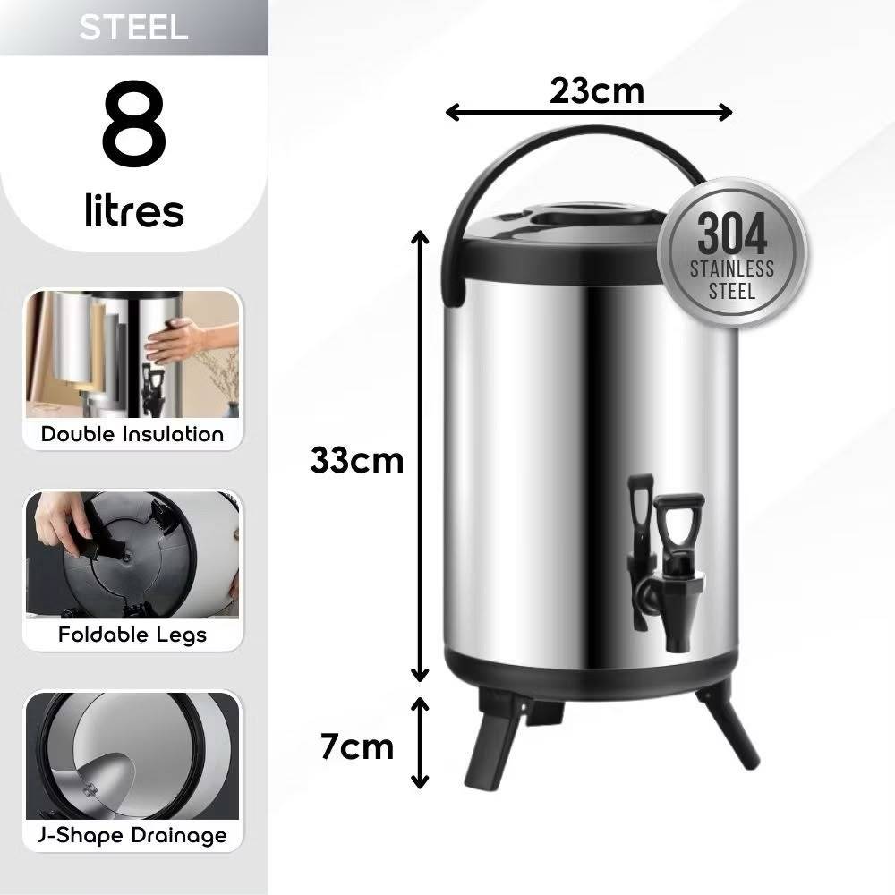 ถังชานมสแตนเลส 8L เหยือกน้ําร้อนเย็น Insulated Dispenser ก๊อกน้ําเครื่องดื่ม Mixue Aicha Weice