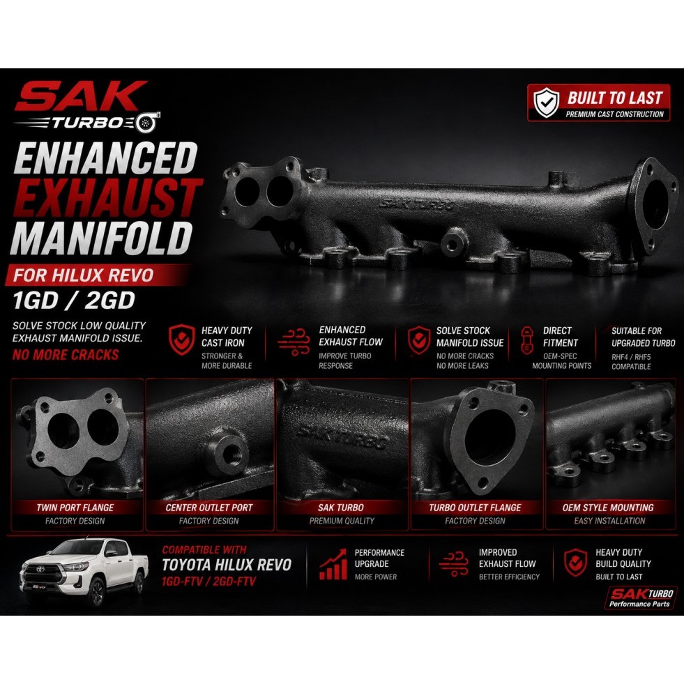 SAK Turbo Enhanced ท่อไอเสีย Toyota Hilux Revo 1GD 2GD Heavy Duty Cast RHF4 RHF5