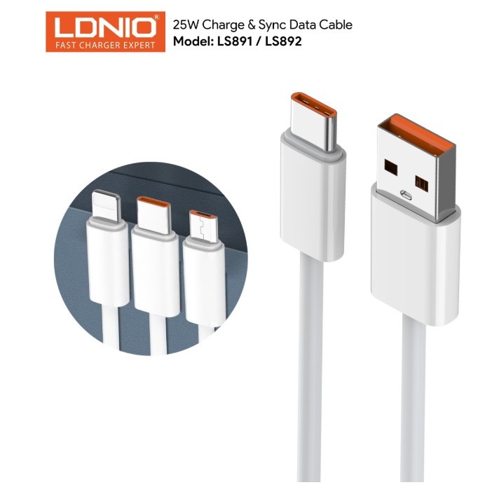 LDNIO LS892 25W Charge & Sync Fast Charging Data Cable 2M
