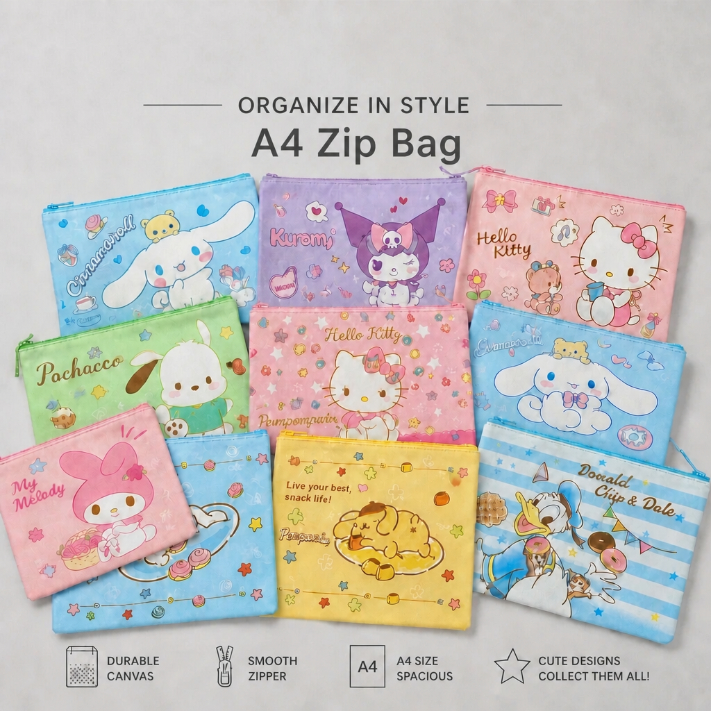 TW9 Cute A4 Single Zip Bag A4 กระเป๋าใส่เอกสาร Sanrio A4 Bag