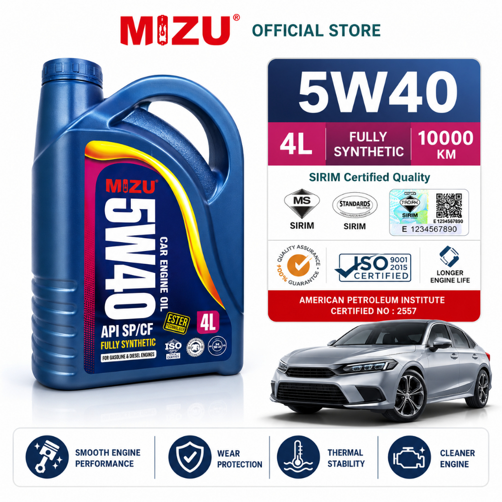 MIZU 5W40 API SP SIRIM Ester plus น้ํามันสังเคราะห์ 4L 5w40 น้ํามันสังเคราะห์รถยนต์ทั้งหมด Toyota ho
