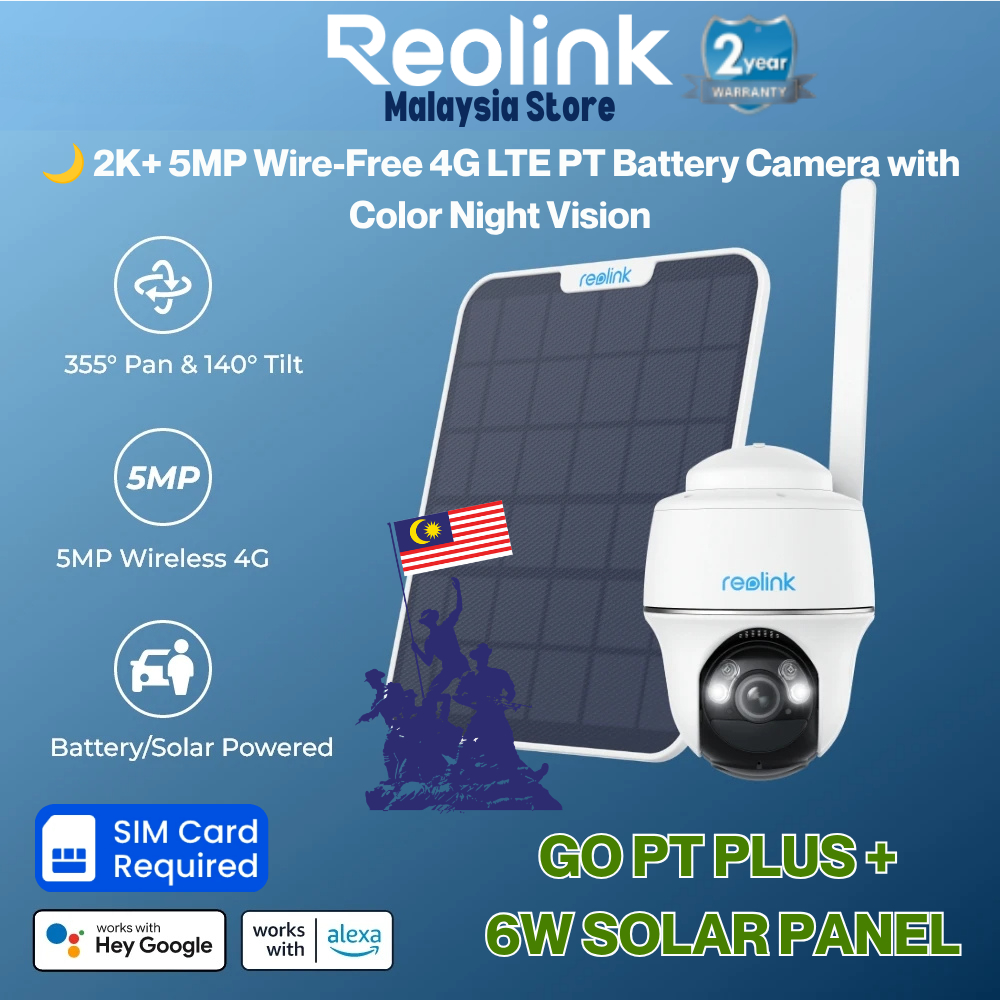 Reolink Go PT Plus 4G LTE SimCard 5MP แบตเตอรี่ Solar LTE กล้อง