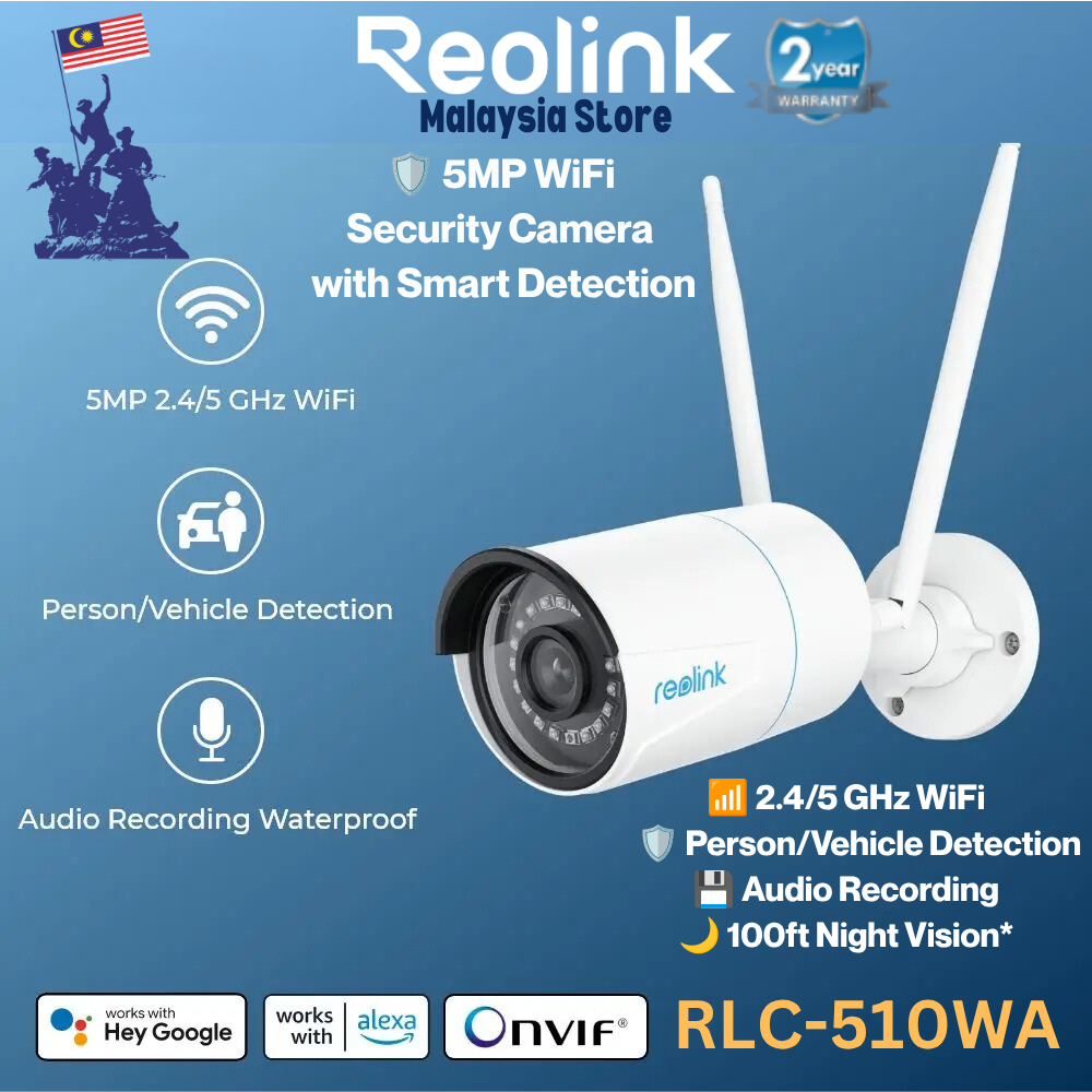 Reolink RLC-510WA 5MP 2.4/5GHz Dual Band WiFi Person/Vehicle Detection Security ในร่มกลางแจ้งสภาพอาก