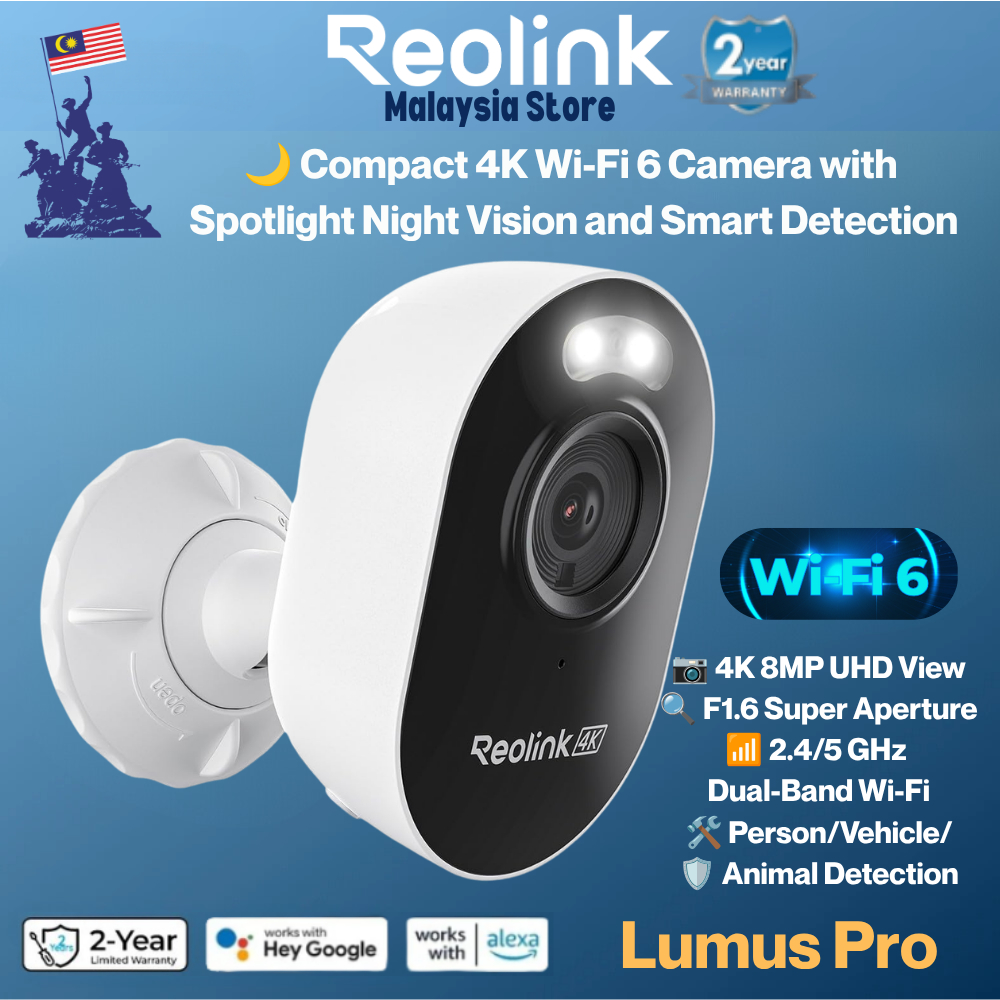Reolink Lumus Pro 8MP WiFi 6 กล้อง WiFi ในร่มกลางแจ้งพร้อมสปอตไลท์สีขาว