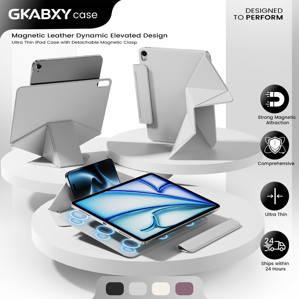 GKABXY เคส iPad แบบพับได้แม่เหล็กอเนกประสงค์ เหมาะสําหรับ iPad Air 6/7/8 M3/M4, iPad 11/10th Gen