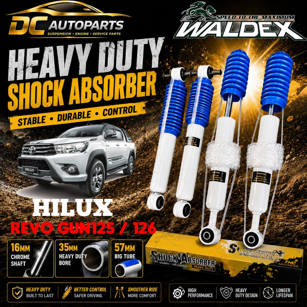 WALDEX HEAVY DUTY SHOCK ABSORBER TOYOTA HILUX REVO GUN125 GUN126 FRONT & REAR SET 16MM SHAFT 35MM BO