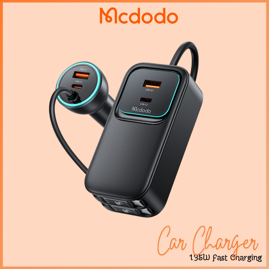 Mcdodo Full Car Fast Charging 135W Car Charger พร้อมสายแบบพับเก็บได้ 1.5 เมตร