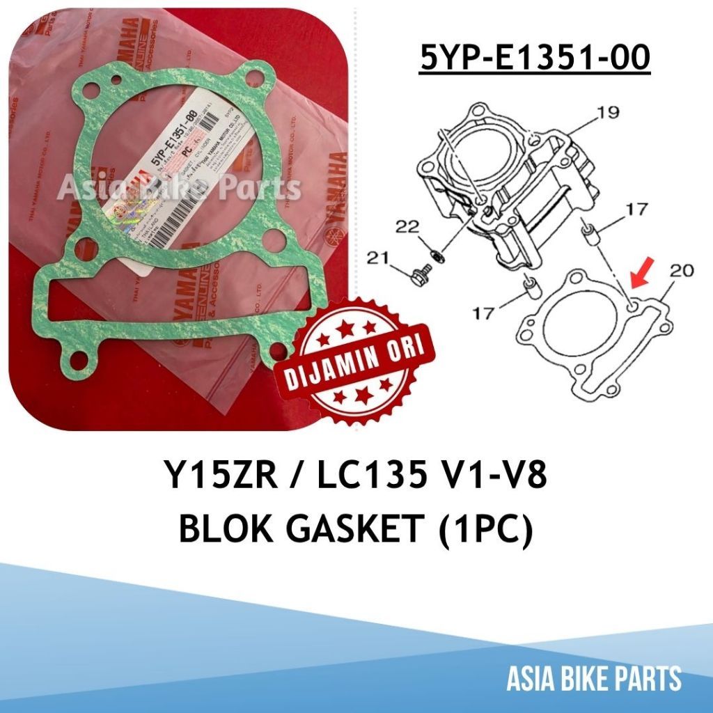 Yamaha LC135 V1 V2 V3 V4 V5 V6 V7 V8 / Y15ZR Y15 V1 V2 Blok ปะเก็น - 5YP-E1351-00 / 1S8-E1351-00