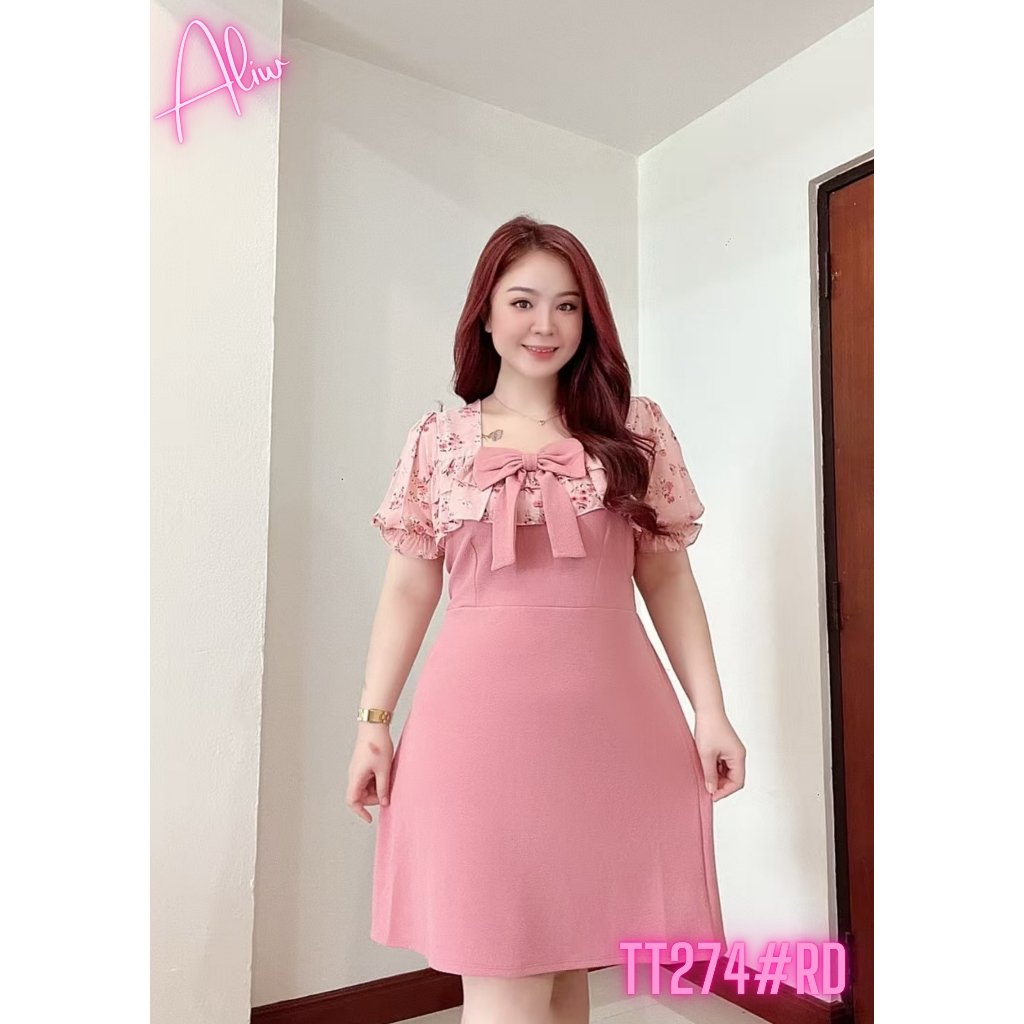 PLUS SIZE DRESS [ FLORAL BOW DRESS ] TT274PK 中大码碎花 Yuidie连身裙