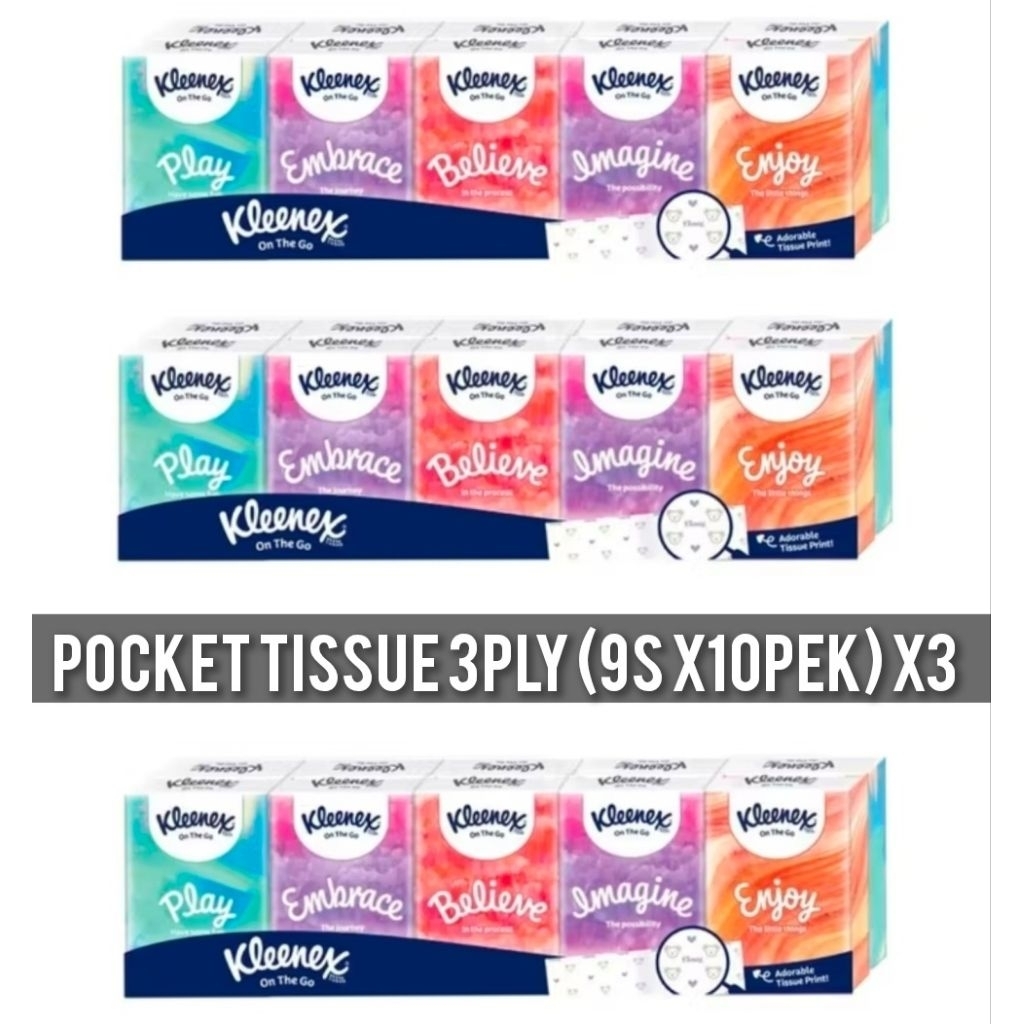 KLEENEX 30 แพ็ค Hanky Pack Pocket Tissue 3 Ply 9s Travel Tissue Mini Pack.