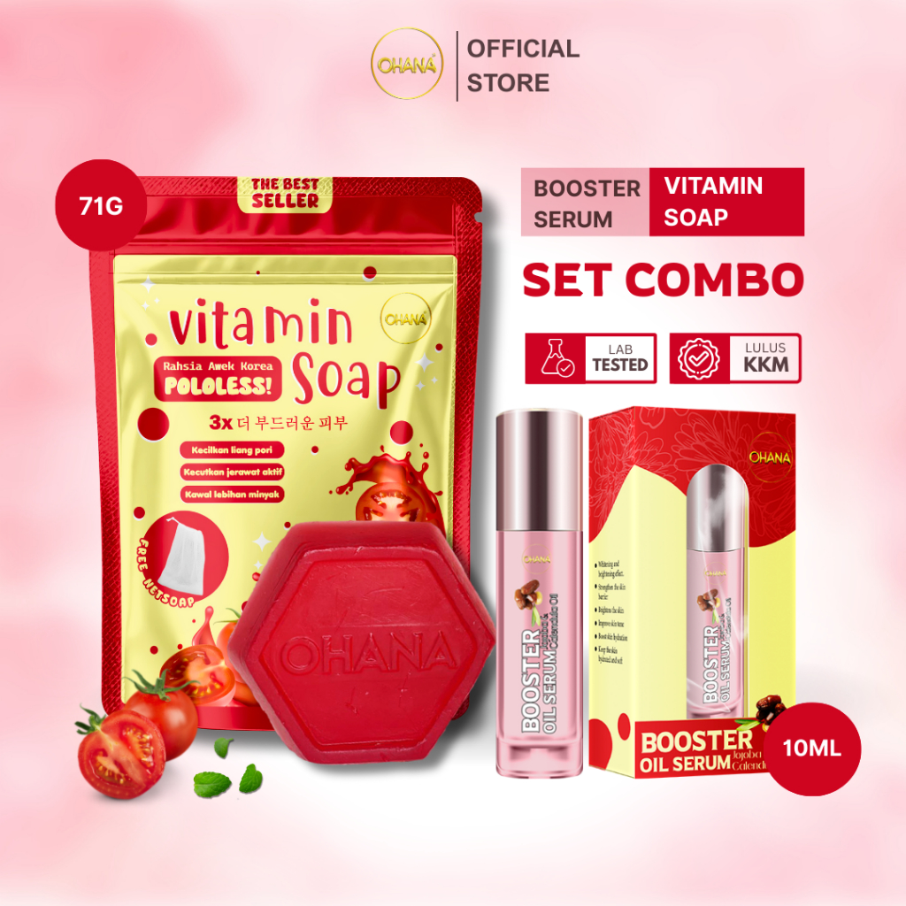 OHANA - Skincare Giant Set ( สบู่วิตามิน Ohana (71g) + Booster Oil (10ml) สําหรับผิวแพ้ง่ายและผิวมัน