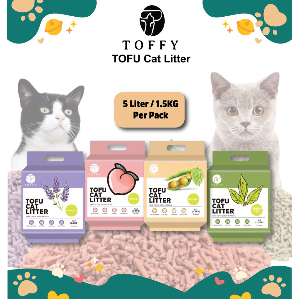พรีเมี่ยม Toffy สัตว์เลี้ยง Clumping Cat Litter เต้าหู้แมวครอกทราย Pasir Kucing Tofu Litter ห้องน้ํา