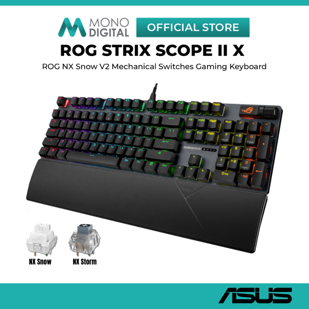 ASUS ROG STRIX SCOPE II X XA14 / ROG STRIX SCOPE II RX XA12 คีย์บอร์ดสําหรับเล่นเกมแบบมีสายพร้อมสวิตช์เชิงกล ROG NX แบบถอดเปลี่ยนได้ V2 / RX OPTICAL SWITCHES